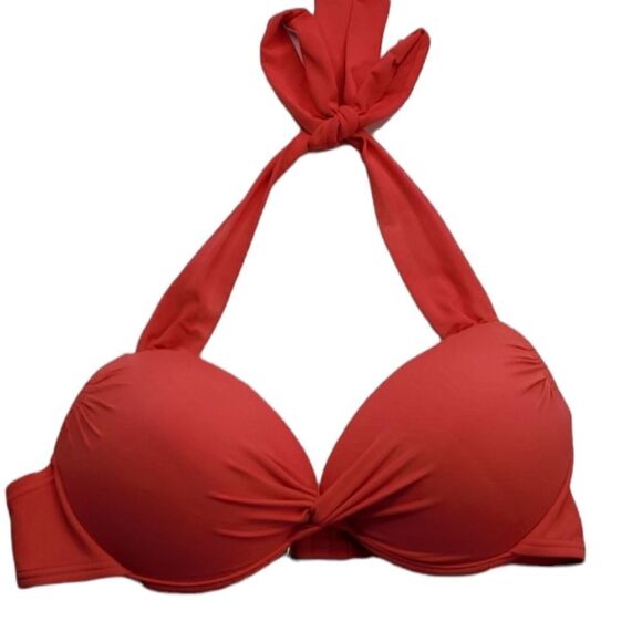 M APT 9 LIFTING HALTER coral orange pink front twist SWIMSUIT SWIM TOP medium - Picture 1 of 6